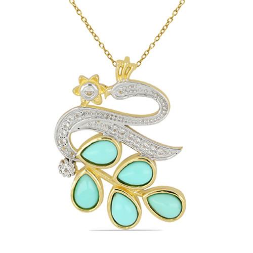 2.50 CT NATURAL TURQUOISE GOLD PLATED SILVER PENDANT #VP033220